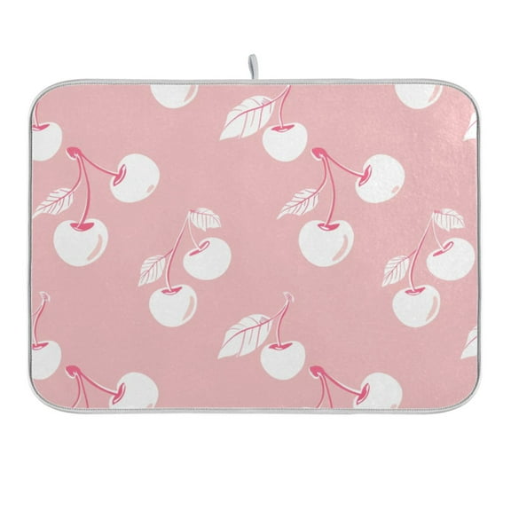 Lovely Pink Cherry Dish Drying Mat 16x18 Absorbent Microfiber Draining Rack Pad for Kitchen Counter Sink