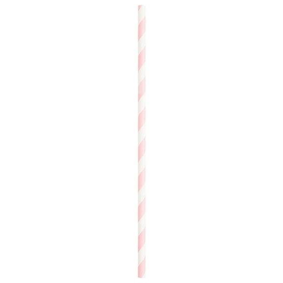 Baby Pink Striped Paper Smoothie Straws - 10 Pcs