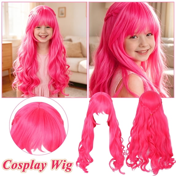 Lovely Pink Synthetic Hair Wig Wonderland Pink Wig for Anime Cosplay Role Play Dress Up Show and Halloween Celebrations