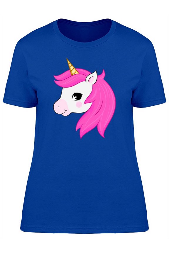Lovely Pink Unicorn Head Cartoon T-Shirt Women -Image by Shutterstock, Female Medium