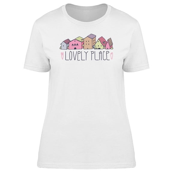 Lovely Place Home, House Doodles T-Shirt Women -Image by Shutterstock, Female x-Large