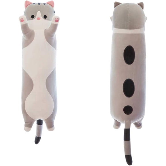 Lovely Plush Cat Doll Cute Cartoon Soft Stuffed Kitten Pillow Long Throw Sleeping Toy Gift for Kids Girlfriend Multiple Size (Grey,50cm/19.6in)