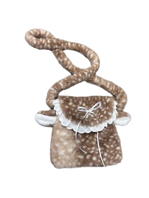 Lovely Plush Crossbody Bag Small Shoulder Purses Phone Pouches Deer Shaped Purses with Closure for Womens Girls