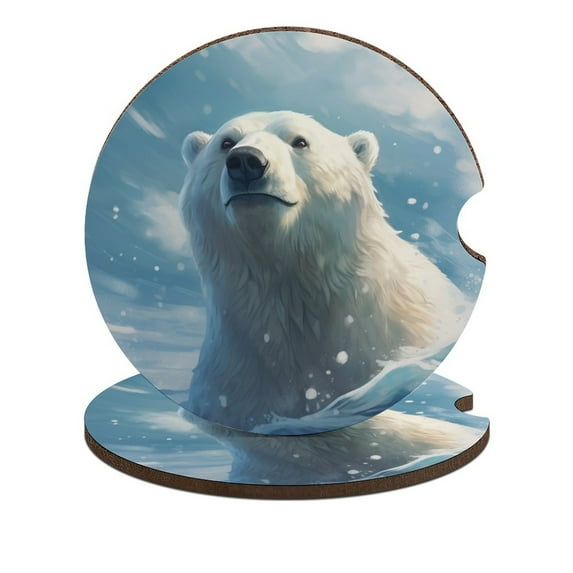 Lovely Polar Bear Car Coasters for Drinks with A Finger Notch for Easy Removal Cup Holder Coaster Cup Mat Car Interior Accessories 2PCS