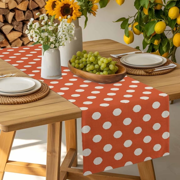 Lovely Polka Dots on Orange Table Runner-36 Inch Long Wave Point Vintage Linen Table Runners Linen Burlap Tablerunner for Kitchen Dining Room Holiday Party