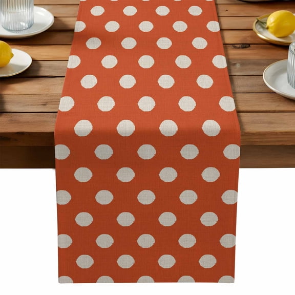 Lovely Polka Dots on Orange Table Runner-70 Inch Long Wave Point Vintage Linen Table Runners Linen Burlap Tablerunner for Kitchen Dining Room Holiday Party