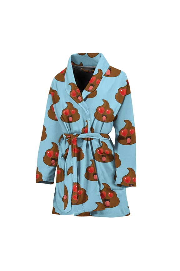 Lovely Poop Pattern Women Bathrobe One Size Univeral Fits Fashion Lightweight Plush Fleece Long Robe For Women