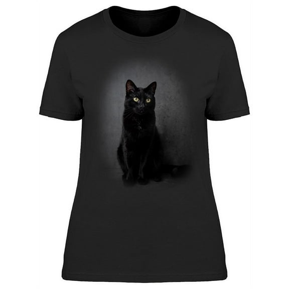 Lovely Portrait Black Color Cat T-Shirt Women -Image by Shutterstock, Female Medium