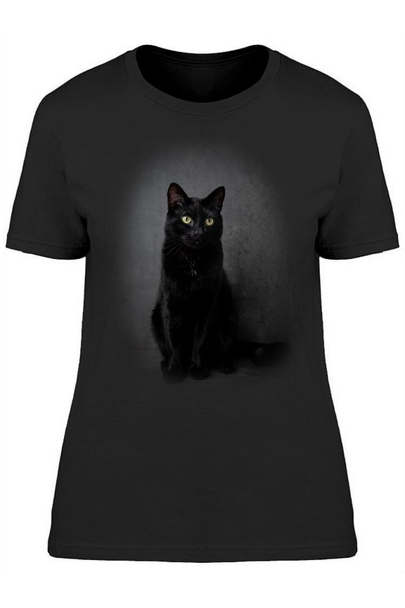 Lovely Portrait Black Color Cat T-Shirt Women -Image by Shutterstock, Female Medium