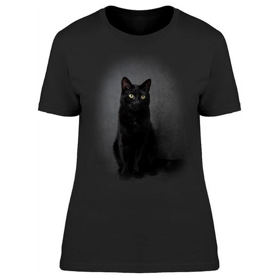 Lovely Portrait Black Color Cat T-Shirt Women -Image by Shutterstock, Female x-Large