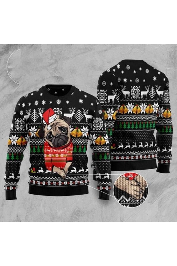 Lovely Pug Christmas Sweater, Dog Christmas Sweater, Dog Sweaters