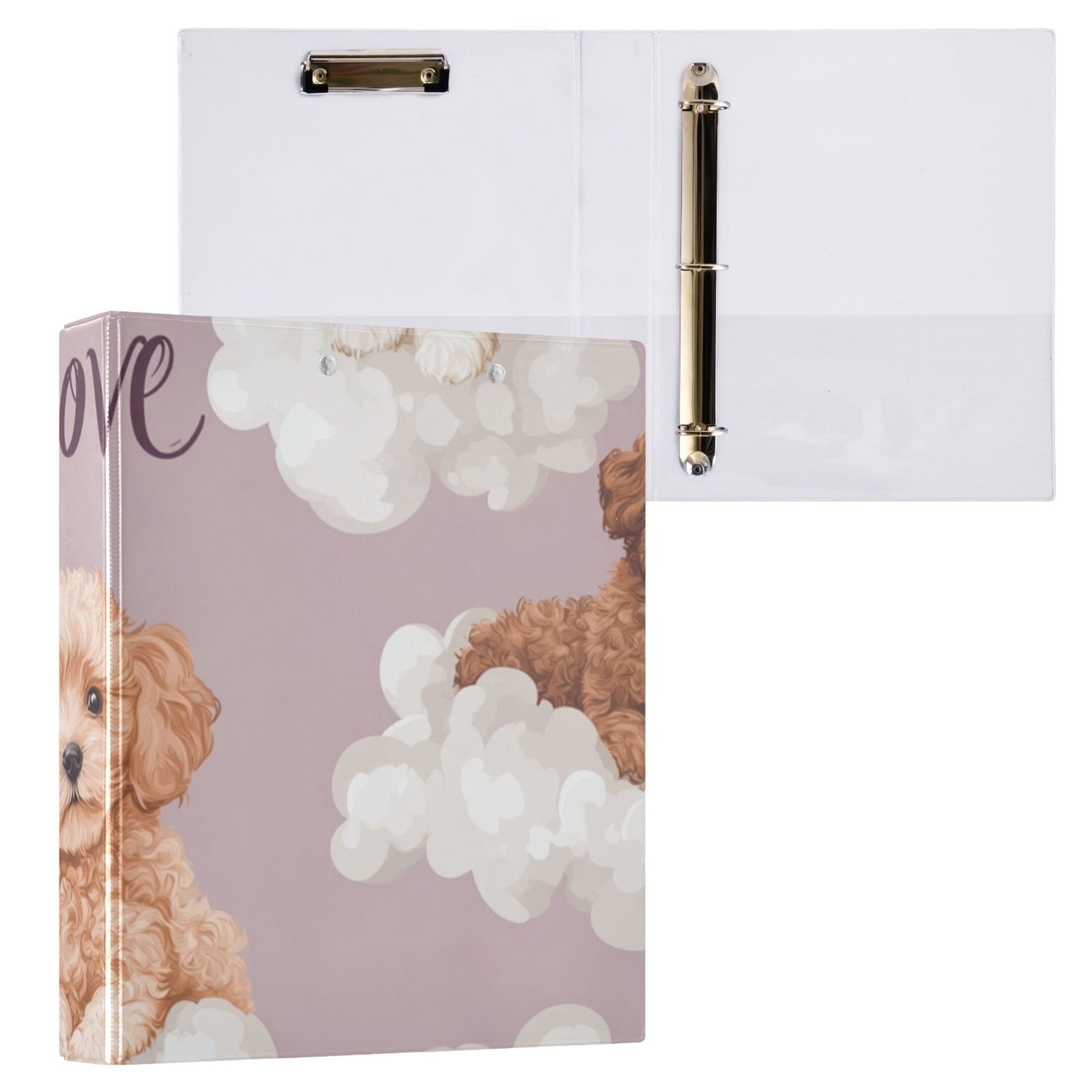 Lovely Puppy Dogs 3 Ring Binders 1.5 inch Hardcover File Folders with Interior Pockets A4 Size Organizer for School Office Hospital