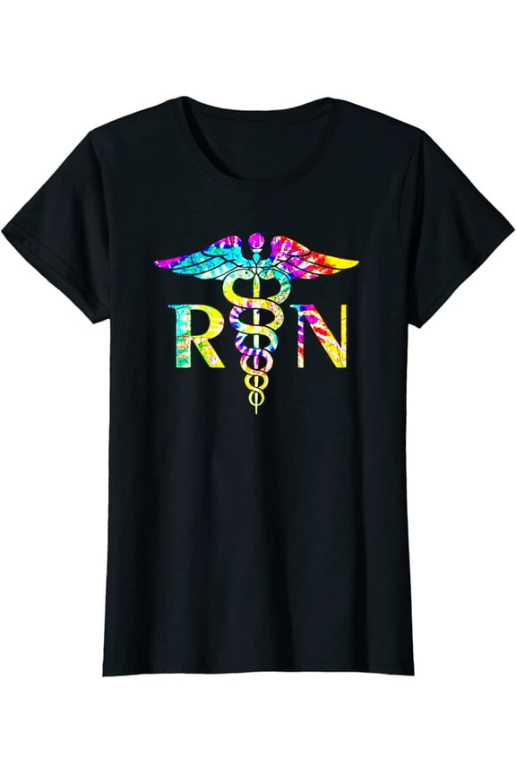Lovely RN Registered Nurse Tie Dye T-Shirt Black Tee