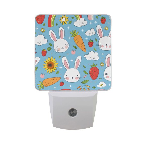 Lovely Rabbit Carrot Strawberry Cloud Rainbow LED Night Light with Smart Sensor Plug Into Wall Dusk to Dawn 2 packs