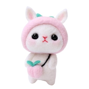 Lovely Rabbit Felting - Arts and Crafts Wool for Decorations, Ornaments Handcraft Felt Animal Set Pink