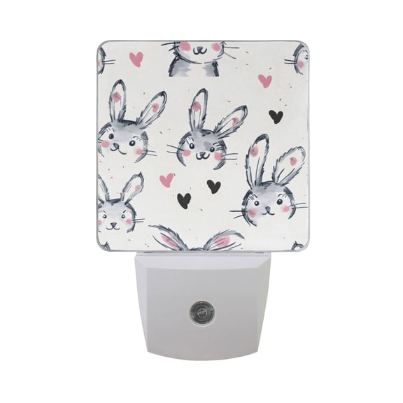 Lovely Rabbit Head and Heart Night Light 2 Pack LED Nightlight Plug into Wall Dusk to Dawn Sensor Soft White