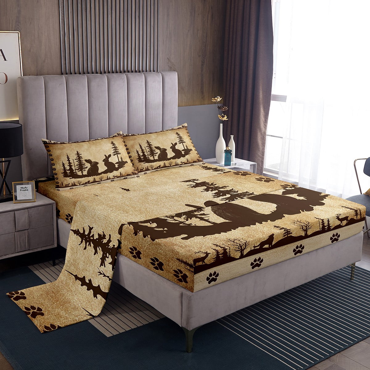 Lovely Rabbit Twin Bedding Set,Rustic Cabin Bed Sheets Set Teens ...