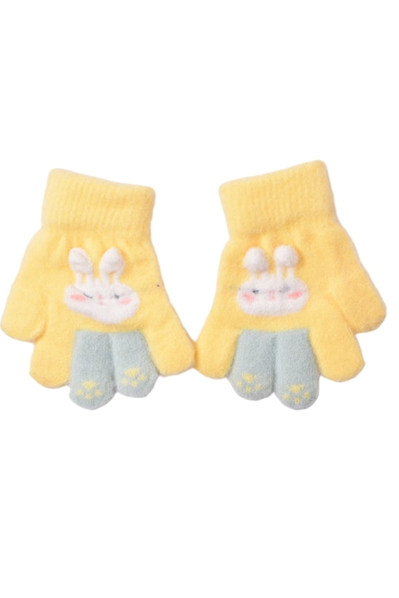 Lovely Rabbits Patterned Gloves For Boys Girls Warm Fleece Hand Protections Lightweight Travel Friendly