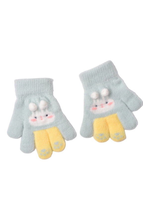 Lovely Rabbits Patterned Gloves For Boys Girls Warm Fleece Hand Protections Lightweight Travel Friendly