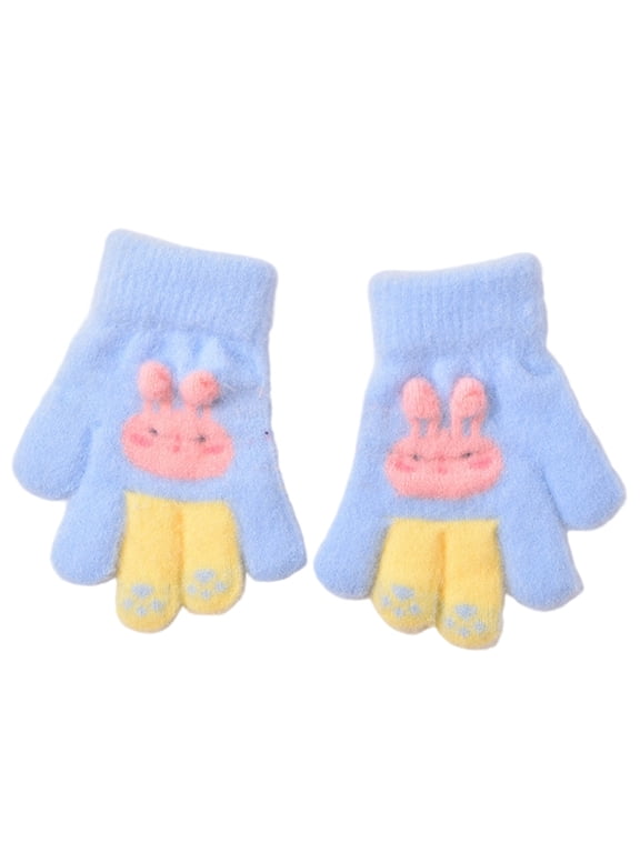 Lovely Rabbits Patterned Gloves For Boys Girls Warm Fleece Hand Protections Lightweight Travel Friendly