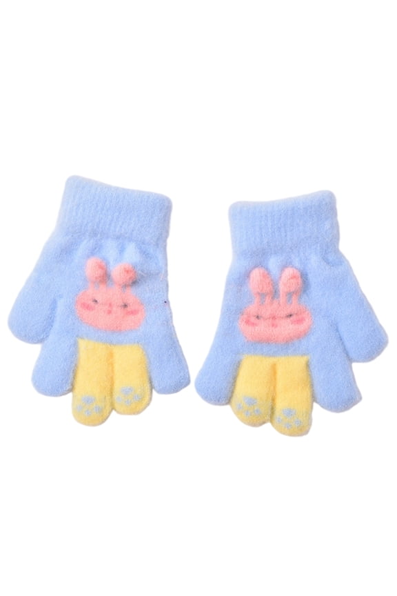 Lovely Rabbits Patterned Gloves For Boys Girls Warm Fleece Hand Protections Lightweight Travel Friendly