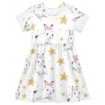 thumbnail image 1 of Lovely Rabbits and Stars Girls Short Sleeve Dress A Line Sun Protection Breathable Comfort Sundress 4T, 1 of 8