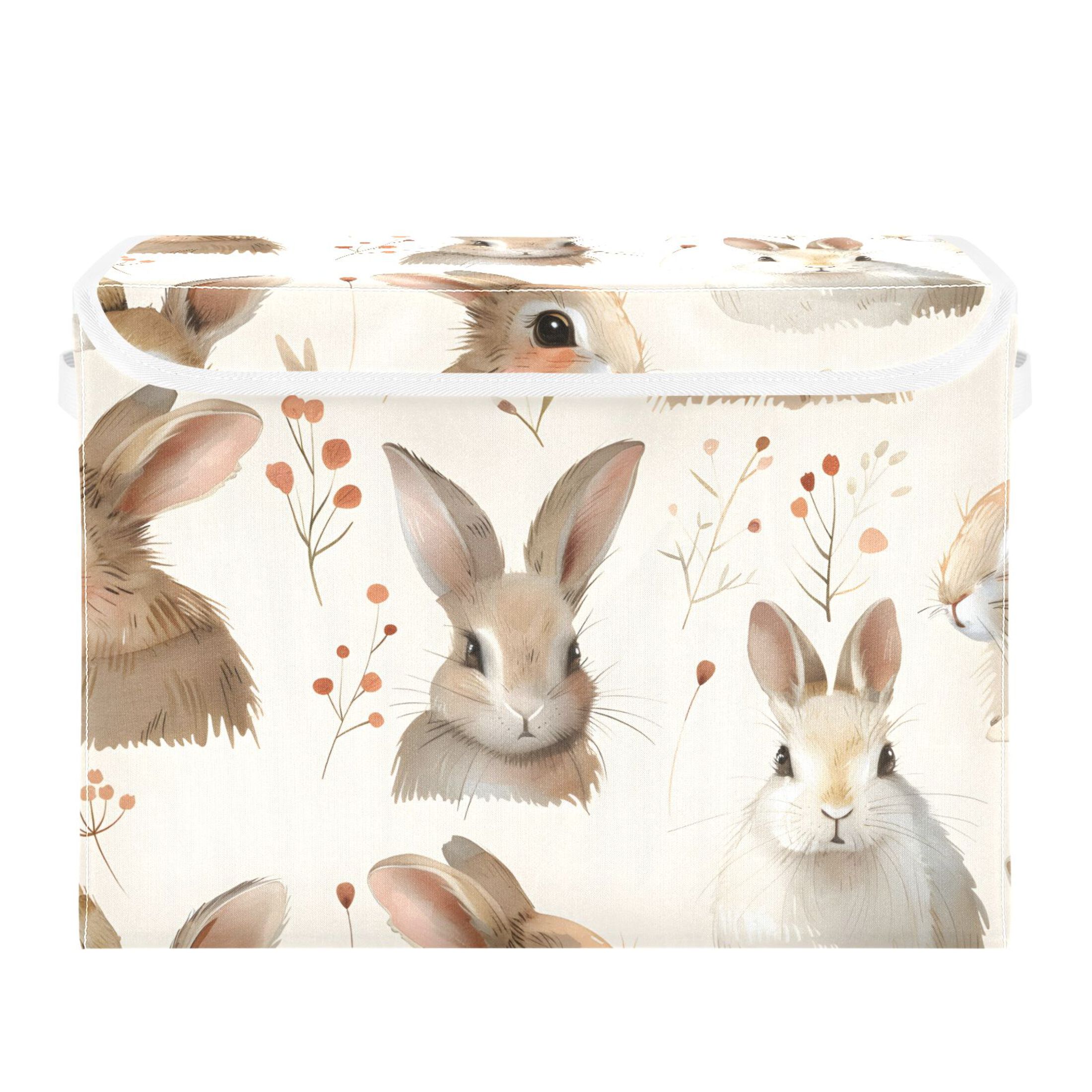Lovely Rabbits with Leaves Cartoon Style Foldable Storage Bin with Lid ...