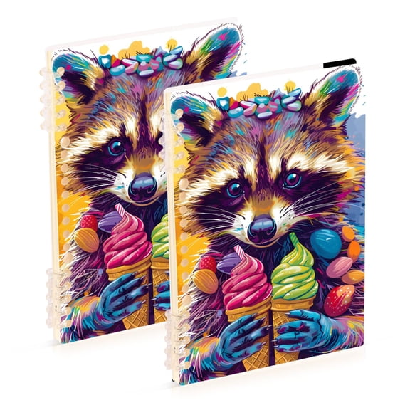 Lovely Raccoon Hug The Ice Cream Notebook Detachable Coil Notebook Diary Plan Book A5 Size 60 Pages 1 Pack