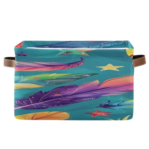 Lovely Rainbow Stars Feathers Square Storage Bins with Handles Collapsible Containing Box 1 Pack