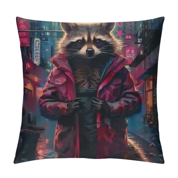 Lovely Red Panda Double Sides Print Pillow Cover ,Kawaii Wild Animal Pillowcase Cushion Case,Old Street Building Neon Lights Glitter Throw Pillow Cover,Single Pack