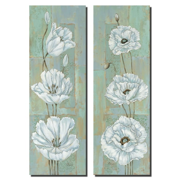 Lovely Retro White Poppy and Tulip Panel Posters; Two 8X20 Poster Prints