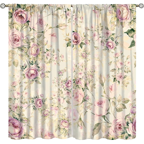 Lovely Rose Decorative Curtains, Red and Yellow Vintage Rose Floral Delicate Patterns for Living Room, Bedroom and Dining Room42X84x2 Inch