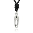 thumbnail image 1 of Lovely Safety Pin Silver Pewter Charm Necklace Pendant Jewelry With Cotton Cord, 1 of 1