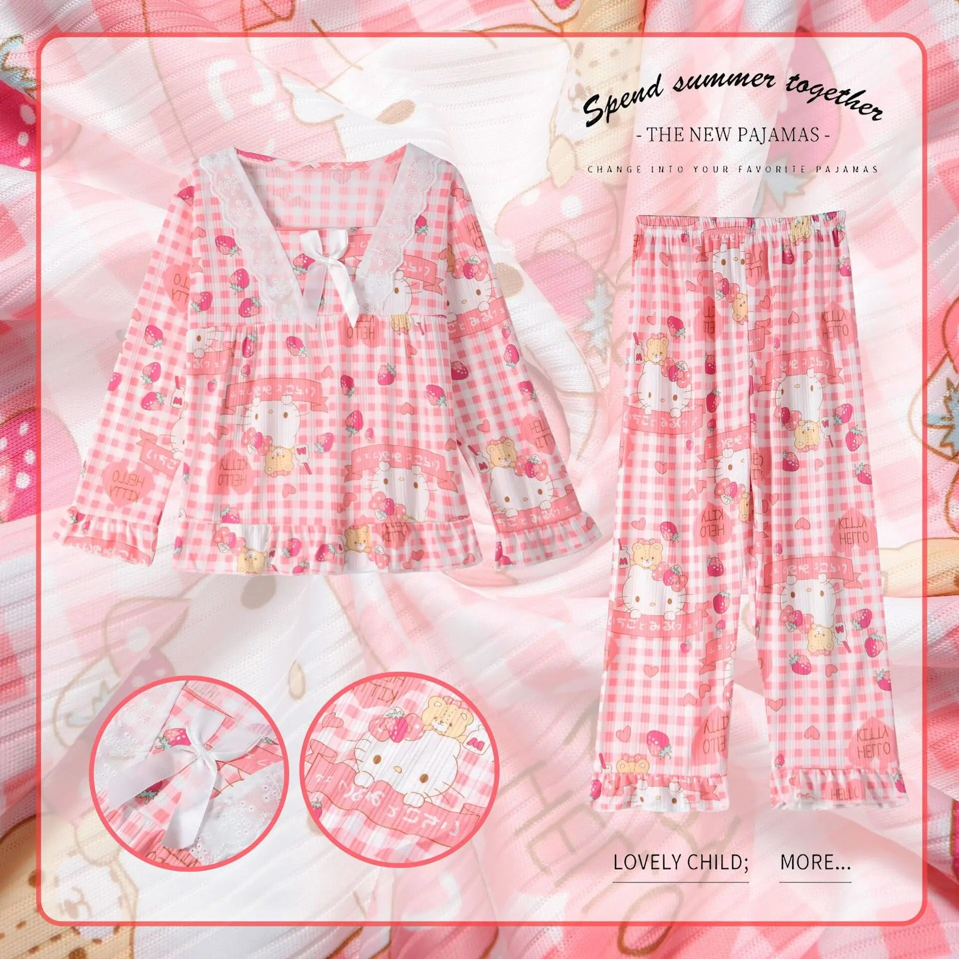 Lovely Sanrio Print Pajamas Cartoon Hello Kitty My Melody Kuromi