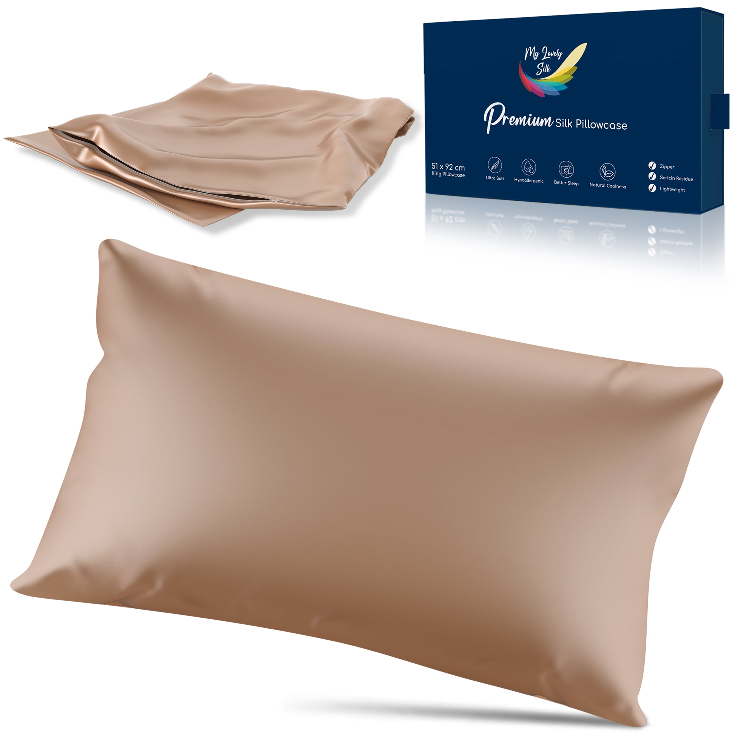 My Lovely Silk Pure 6A Silk Pillowcase - 51 x 92 cm, Natural Silk Pillow Case For Hair and Skin, Hypoallergenic and Breathable Silk Pillow Cases For Women, Double Sided 22 Momme Silk, Durable, Standar
