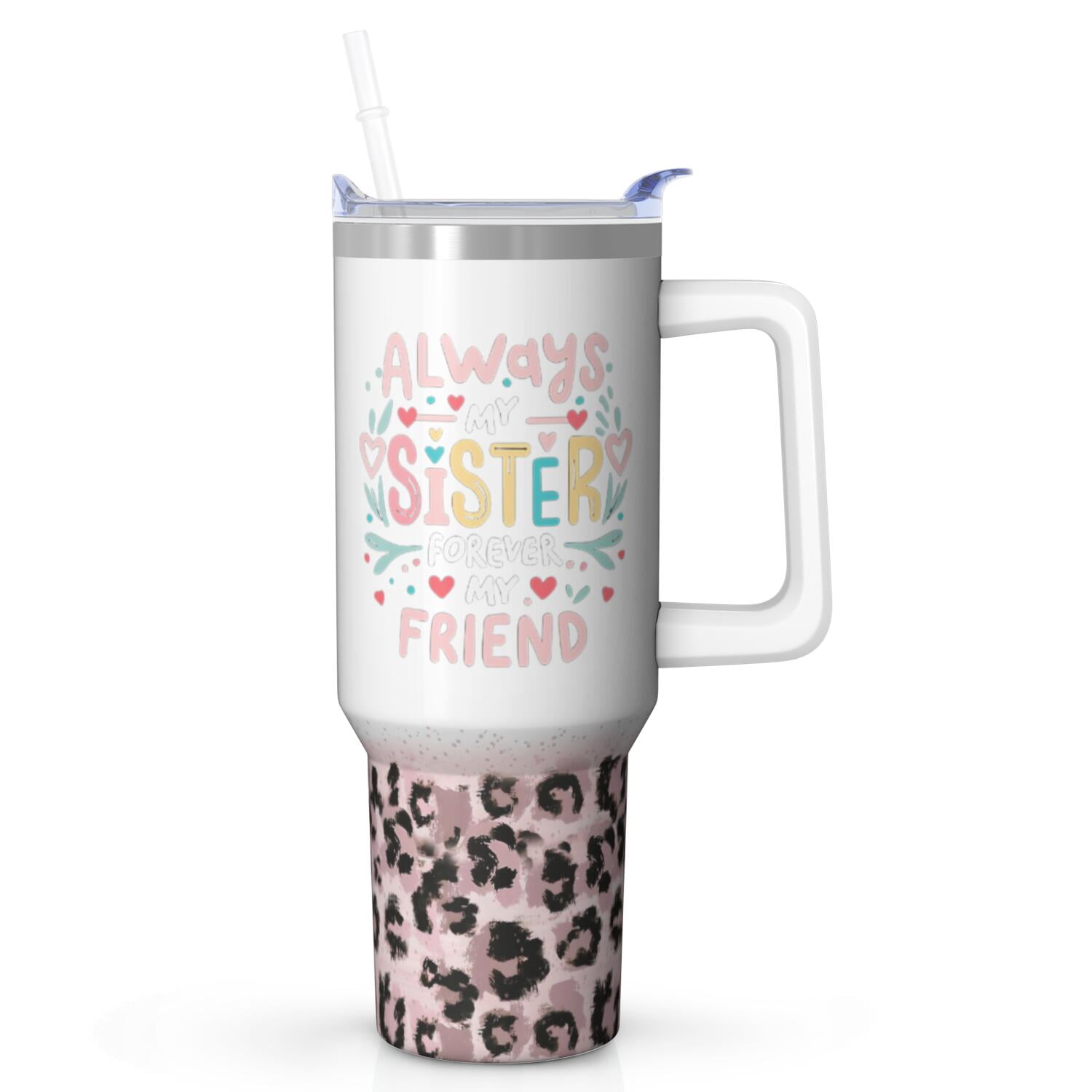 Lovely Sister Gift - 40oz Insulated Tumbler with Handle and Straw, Vacuum Stainless Steel, Ideal Christmas Birthday Gift for Sister, BFF, Bestie, Friend