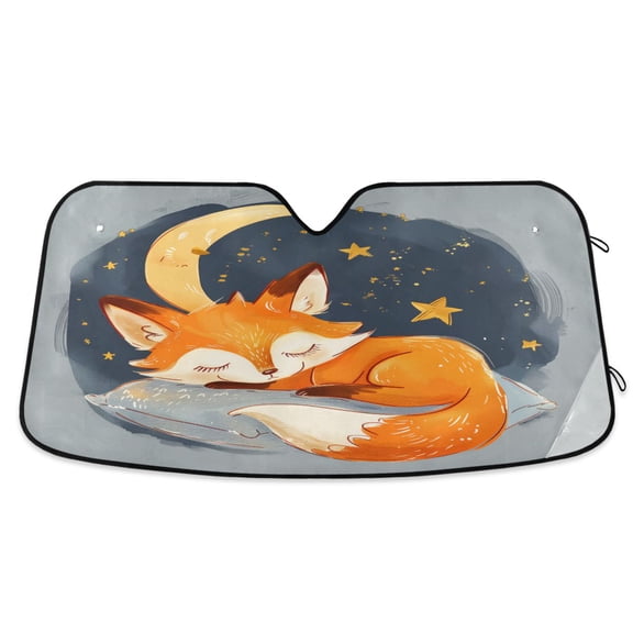 Lovely Sleep Fox with Moon Car Windshield Sun Shade Foldable Car Front Window Visor Heat and UV Protection 53x23.5