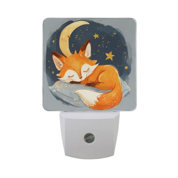 Lovely Sleep Fox with Moon Night Light 2 Pack LED Nightlight Plug into Wall Dusk to Dawn Sensor Soft White