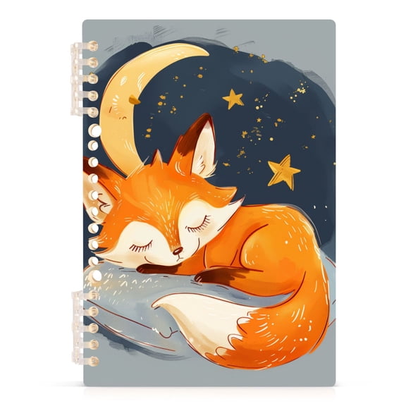 Lovely Sleep Fox with Moon Notebooks 1-subject Journal 60 Sheets A5 College Ruled Paper Detachable Ring 8.3"x5.7"