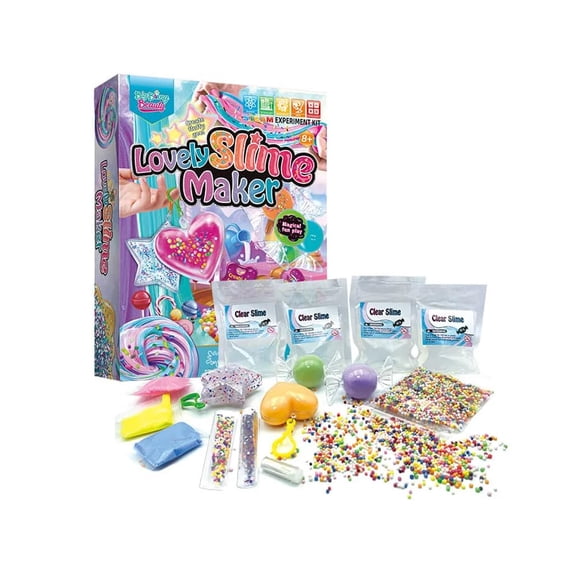 Lovely Slime Maker Kit for Kids - Includes 10+ Pre-Made Rainbow Slimes, Candy Pellets, Heart & Star Molds - DIY Glitter, Fluffy, Clear, and Glow-in-The-Dark Slime - Safe, Non-Toxic, Creative Fun