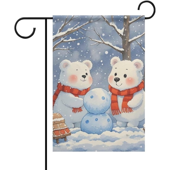 Lovely Snow Bear Garden Flag 12x18 Inch Welcome Outdoor Decoration Flags Double Sided All Seasons Yard Flag for Home, Farmhouse, Spring Decor