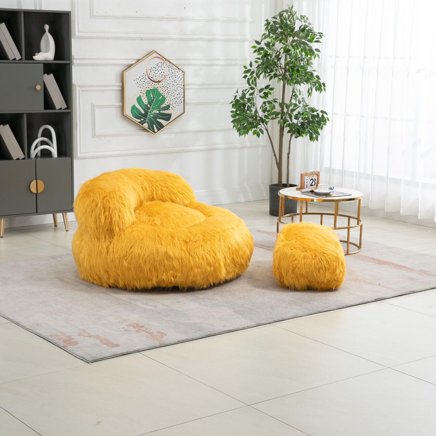 Lovely Soft Plush Bean Bag Chair Lazy Sofa Bed Filled With Memory Sponge Footstool High Back Bean Bag Chair for PC Bar Cafe Living Room Bedroom Board Game Club Yellow Walmart