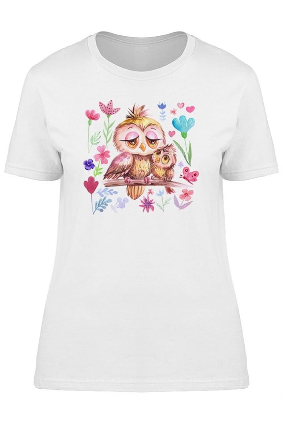 Lovely Spring Owl Mom And Baby T-Shirt Women -Image by Shutterstock, Female x-Large