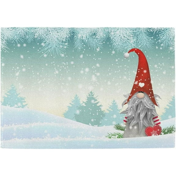 Lovely Sprite Christmas Gnome Standing Snowfall Winter Placemats Set of 6,Snowflakes Table Place Washable Mats for Kitchen Dining Home Table Decoration 12 x 18 inches