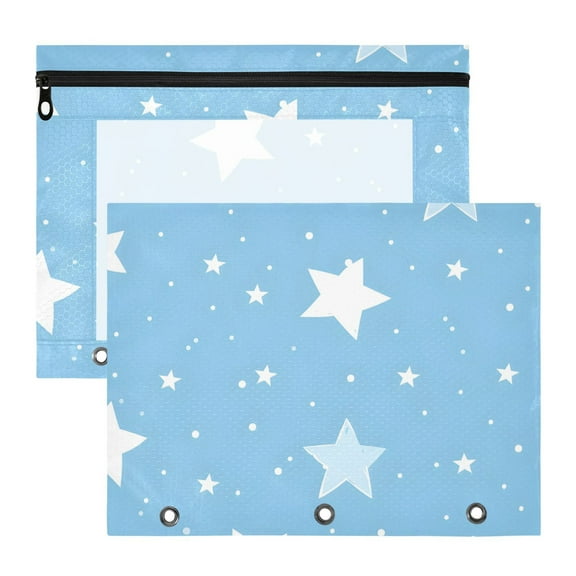 Lovely Star Pattern 3-Ring Binder Pouches A4 Size Zipper Pocket File Storage 2 Packs