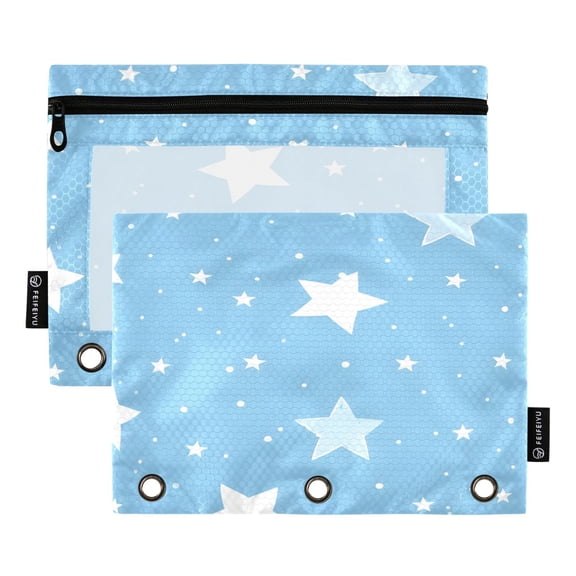 Lovely Star Pattern Binder Pouches Zipper Pocket Document Storage 3 Rings 2 Packs A5 Size