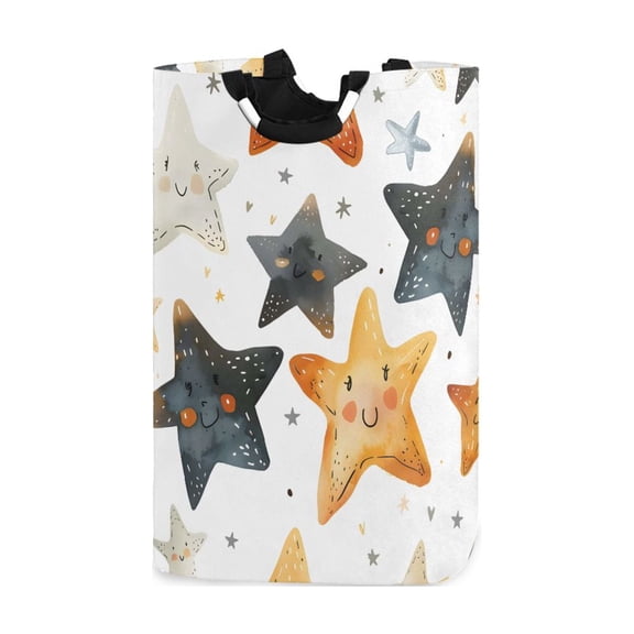 Lovely Stars Watercolor Laundry Basket with Handles Foldable Laundry Hamper Freestanding Washing Bin 50L