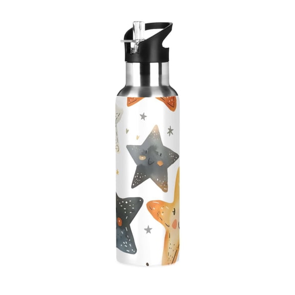Lovely Stars Watercolor Sports Bottle with Straw Stainless Steel Water Jug Portable Thermal Cup Leak-proof 1000ML