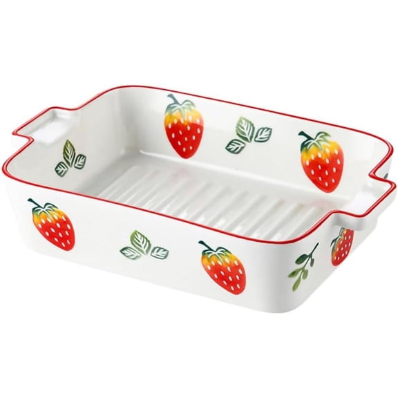 Lovely Strawberry Ceramic Baking Dishes with Handles, Lasagna Pans, Casserole Dishes, Baking Pans for Cooking, Cake Dinner, Kitchen-Strawberry-8.0 Inch