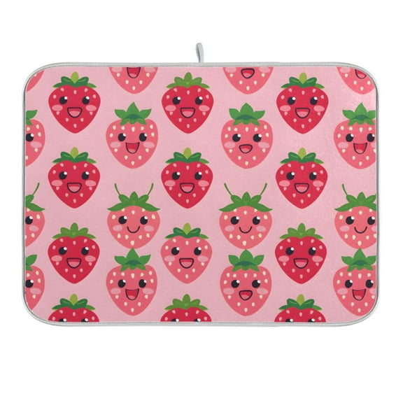 Lovely Strawberry Dish Drying Mat 16x18 Absorbent Microfiber Draining Rack Pad for Kitchen Counter Sink
